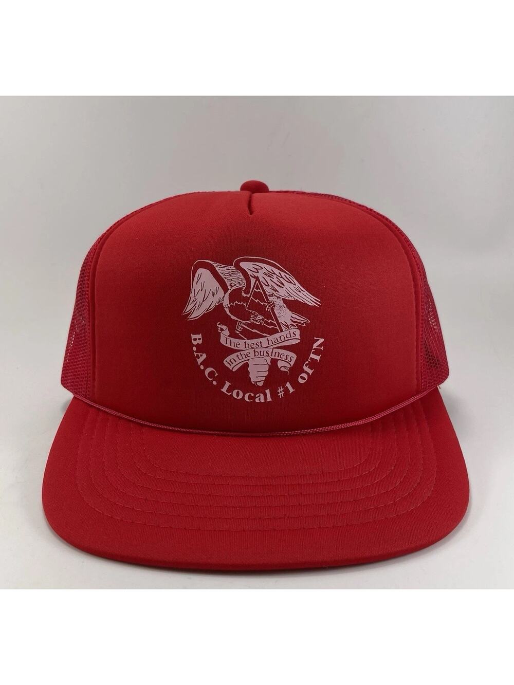 Vintage Bricklayers Union Hat BAC Local 1 TN Red Trucker Snapback Young An 90s